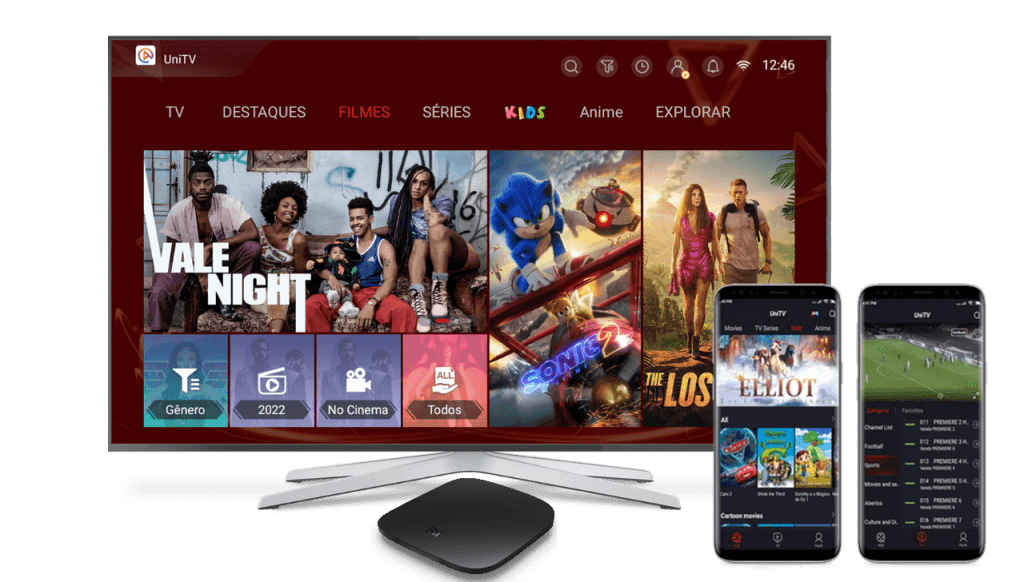 Interface do aplicativo UniTV para recarga em Smart TV, TV Box e celular